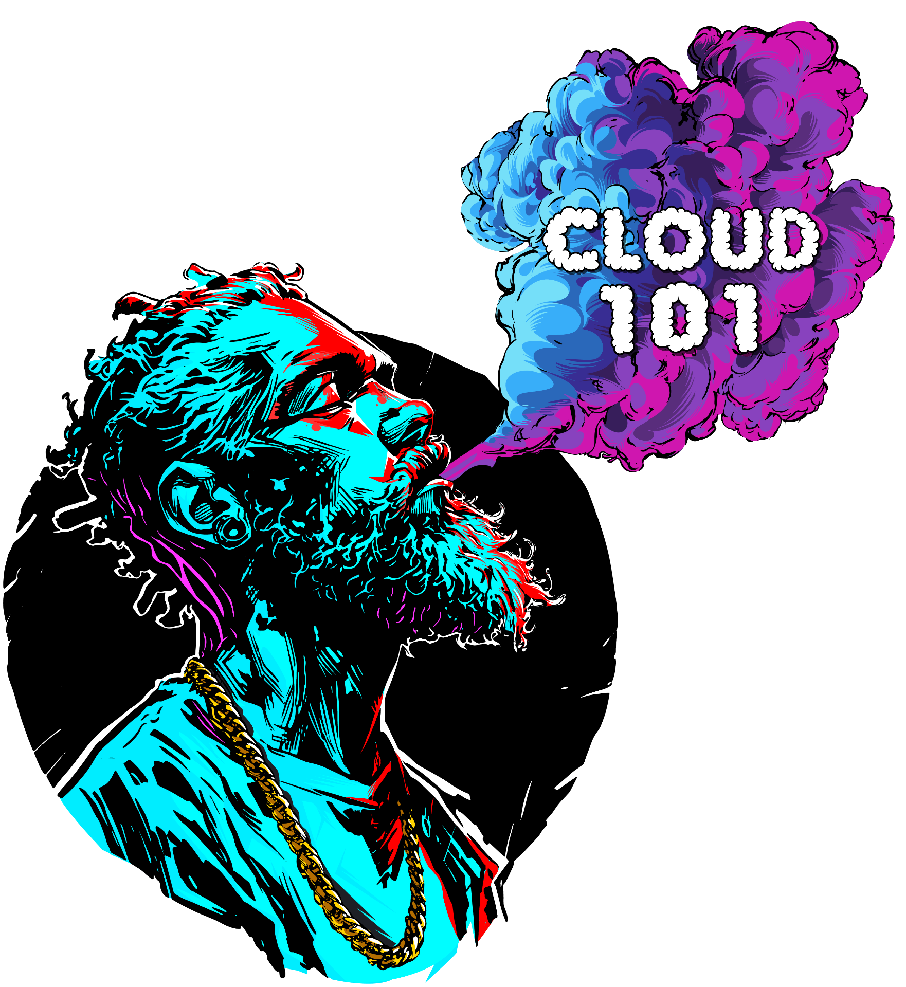 Cloud 101 — neon smoke and vape brand illustration